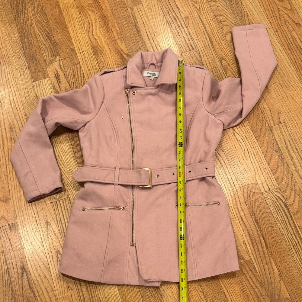 Y2K Charlotte Russe Pink Belted Trench Coat Small - Picture 8 of 9
